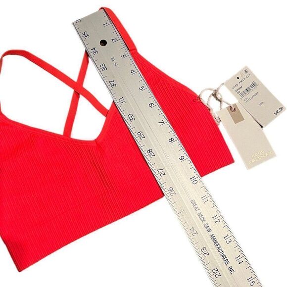 Good American Sport Bra Women’s XXS/XS‎ Double Knit Cross Strap Neon NEW Ribbed - Picture 4 of 7